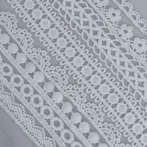 Milk white hollow lace embroidery trim with floral and geometric patterns for DIY sewing