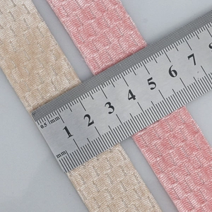 Beige and pink checkered ribbon with silver metallic thread and 20mm width scale