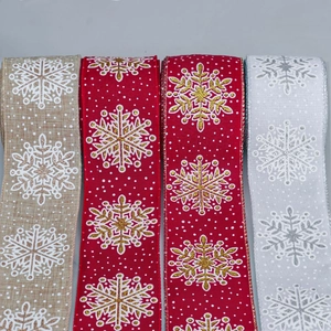 Weihnachten Schneeflocke Druck Leinen Optik Polyester Dekoband Für DIY Handwerk Geschenkverpackung Hochzeit Party Deko