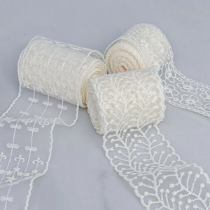 Bestickte Spitzenborte Beige Polyester Blumen Netzband Muschelrand Für DIY Hochzeitskleid Heimdekoration Nähzubehör