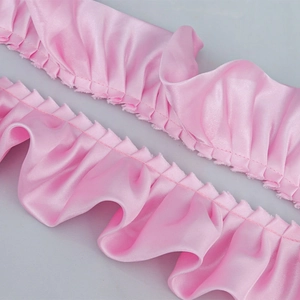 Hochwertige 5cm rosa plissierte Satin-Rüschenspitze für DIY-Nähen und Heimtextilien