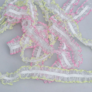 Dentelle élastique 1,5cm avec bords roses et jaunes pour accessoires de cheveux DIY