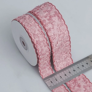 40mm Pink scalloped edge knitted ribbon roll for DIY bows and gift wrapping