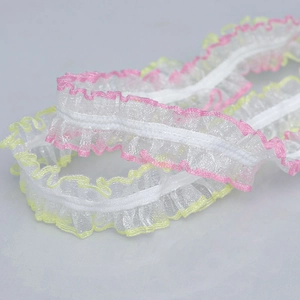 Bordure dentelle élastique 1.5cm à bords roses et jaunes pour accessoires cheveux