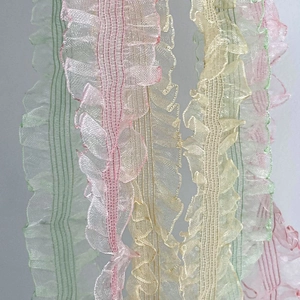 Macaron color 3cm elastic ruffled chiffon trim with vertical texture for sewing crafts