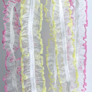 Dentelle élastique froncée de 1,5cm rose et jaune pour couture DIY et accessoires cheveux