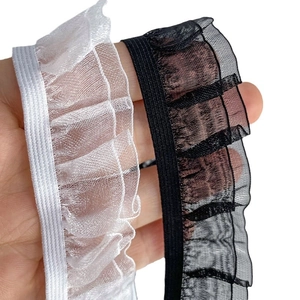 Elastic ruffles lace trim in black and white for garment decoration and sewing
