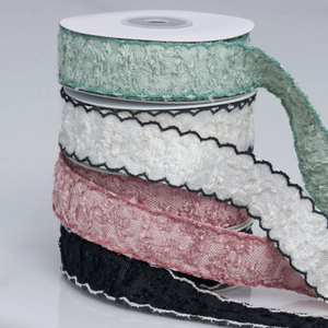 Fringed wool ribbon rolls in green, white, pink and black for DIY hair accessories