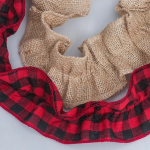 Christmas Red And Black Buffalo Plaid Burlap Ribbon With Pleated Ruffle Edge Natural Jute Ribbon For Tree Topper Wall Decoration