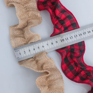 Red and black buffalo plaid burlap ribbon with ruffled edges for Christmas tree decoration