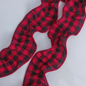 Red and black buffalo plaid Christmas ribbon with pleated edges for tree decoration