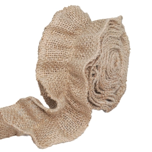 Rustic jute burlap ribbon roll shaped as a flower for Christmas tree decor and DIY crafts