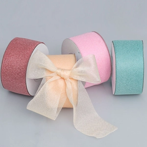 4cm sheer glitter ribbons in rose, pink, orange, and green for gift wrapping and DIY crafts