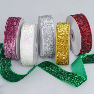Glitter velvet ribbons in multiple colors like gold and silver for DIY gift wrapping decor