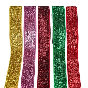 Sparkling velvet glitter ribbons in five colors for gift wrapping and DIY crafts
