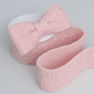 Pink lamb wool flocking wavy ribbon with pre-made bow for DIY hair accessories
