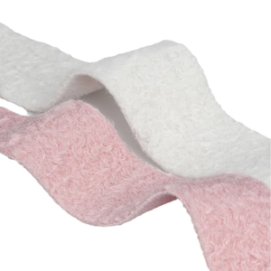 Pink and white wavy flocked velvet ribbons for DIY hair bows and gift wrapping