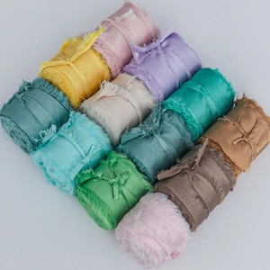 Handmade Frayed Edge Satin Ribbon Silk Like Chiffon Ribbon For Wedding Invitation Bouquet Gift Wrapping Party Decoration