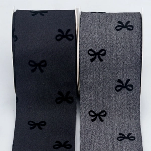 5cm flocked bow pattern ribbon rolls in black and grey for DIY hair clips and crafts