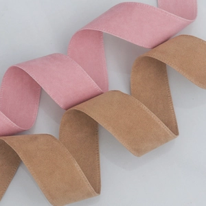 Pink and khaki velvet ribbon with scalloped edges for DIY hair accessories and crafts
