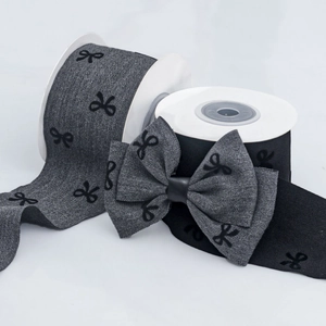 Flocked Bow Patterned Ribbon For DIY Crafts Hair Accessories Gift Wrapping Fabric Webbing For Clothing Decoration Ribbon Roll