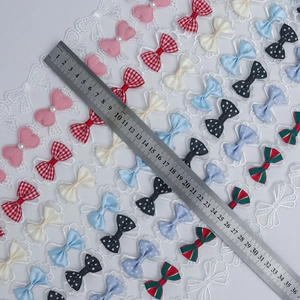 3.5cm polyester lace trim with colorful handmade bows and pearl beads for DIY crafts