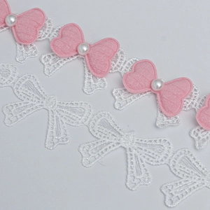 Handmade 3.5cm polyester lace bow with pearl center for doll clothing DIY accessories