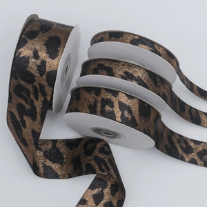Rolls of double-sided leopard print ribbon for DIY handmade hair bows and gift wrapping