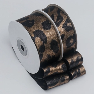Double-sided gold leopard print ribbons for DIY hair bows and gift wrapping crafts