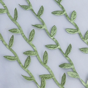 Artificial green silk leaf vine ribbon with satin finish for DIY handicraft decoration