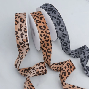 Leopard print velvet ribbons in brown and grey tones for DIY hairbows and gift wrapping