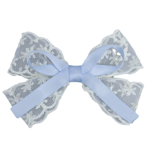 Sweet layered white lace and light blue silk ribbon bow for hair accessories and DIY crafts