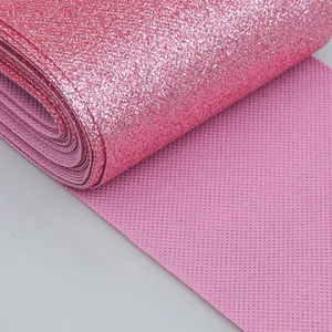 Pink glitter PU leather roll with shimmering surface and mesh backing for DIY crafts