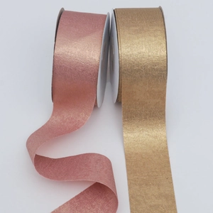 Rose gold and champagne metallic satin ribbon set for gift wrapping and floral DIY crafts