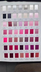Color chart for transparent lace ribbon showing 56 shades of glossy satin embroidery trim