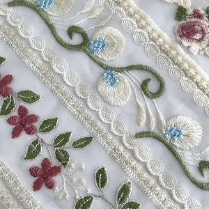 9cm white milk silk mesh lace trim with floral embroidery for DIY craft decor