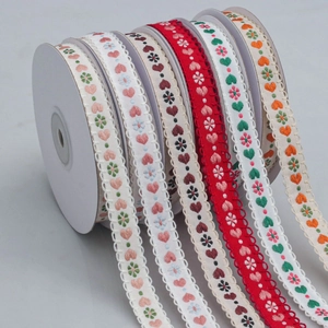 Embroidered Heart Floral Jacquard Ribbon Trim Scalloped Lace Edge For DIY Sewing Craft Apparel Bags Gift Wrap Packaging