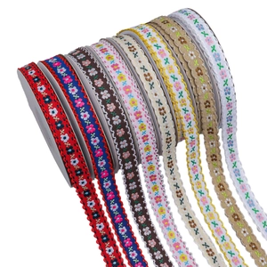 Multi-color floral embroidery ribbons with wavy edges for DIY clothing accessories