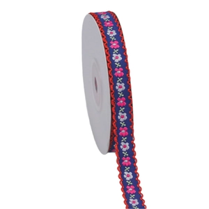 1cm colorful floral embroidery ribbon with crochet scalloped edges on a roll for DIY