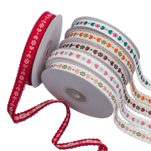 15mm fresh heart jacquard lace ribbons in various colors with floral embroidery