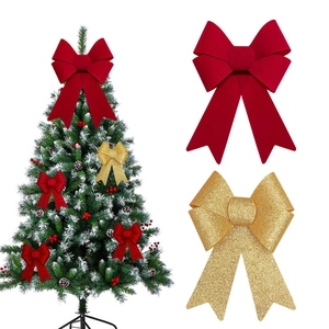 Christmas tree glitter bows in red velvet and gold sparkle for holiday decorations