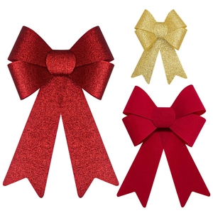 Large Christmas Glitter Bow Sparkling Polyester Festive Decorative Bow For Christmas Tree Ornament Holiday Home Party Decor