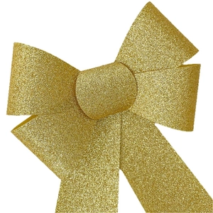 Sparkling gold glitter bow ornament for Christmas trees and festive gift decorations