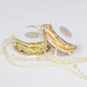 Rubans de perles en mousseline dorée et pêche pour emballage cadeau floral