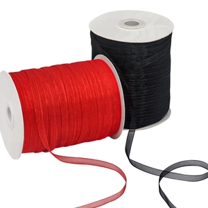 3mm-6mm sheer chiffon ribbon rolls in red and black for DIY gift wrapping and crafts