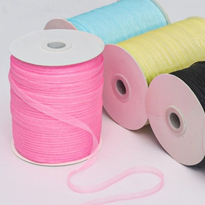 Translucent organza chiffon ribbon rolls in pink yellow blue black for DIY crafts
