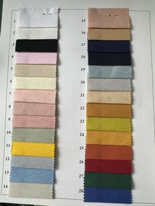 Frayed cotton linen ribbon color chart with 28 shades and numbered fabric samples