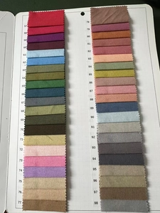 Color chart showing 42 shades of frayed edge cotton linen ribbons with woven textures