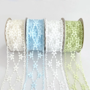 Cinta de Encaje Bordado Estrella Borde de Encaje de Malla de Poliéster para Artesanía DIY Boda Embalaje de Regalo Accesorios Lolita