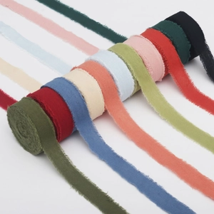 Frayed edge cotton linen ribbon set in multiple colors for floral bouquet gift wrapping